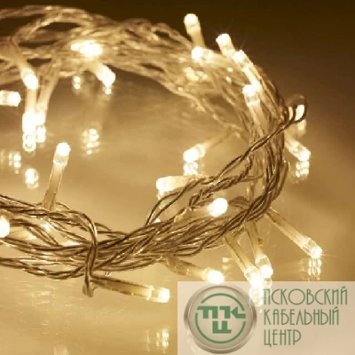 Гирлянда светодиодная универсальная 10LED тепл. бел. 1.5м питание 2хАА провод прозр. Neon-Night 303-072