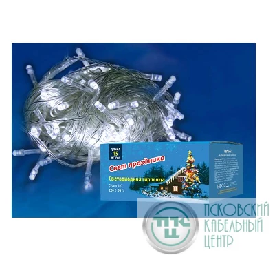 Гирлянда светодиодная ULD-S1500-100/DTA WHITE IP20 15м с контроллером 100 светодиодов бел. провод прозр. Uniel UL-00005261
