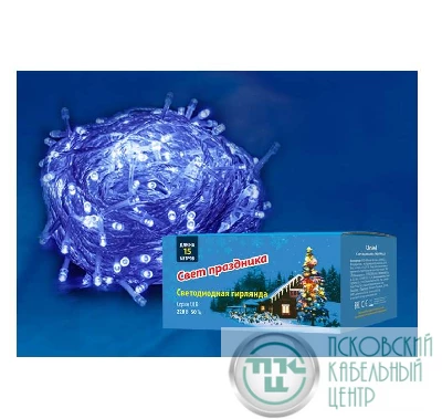 Гирлянда светодиодная ULD-S1500-100/DTA BLUE IP20 15м с контроллером 100 светодиодов син. провод прозр. Uniel UL-00005255