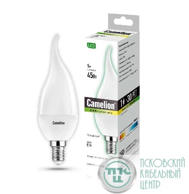 Лампа светодиодная LED5-CW35/830/E14 5Вт свеча на ветру 3000К тепл. бел. E14 390лм 220-240В Camelion 12033
