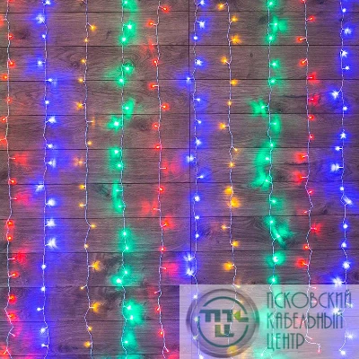Гирлянда "Светодиодный Дождь" 2.5x2м свечение с динамикой 300LED мультиколор 230В провод прозр. Neon-Night 235-059