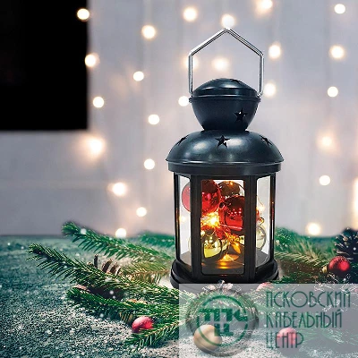 Фонарь декоративный 12х12х20.6см с шариками тепл. бел. корпус черн. Neon-Night 513-061