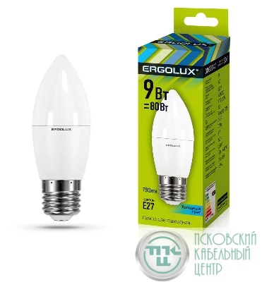 Лампа светодиодная LED-C35-9W-E27-4К Свеча 9Вт E27 4000К 172-265В Ergolux 13171