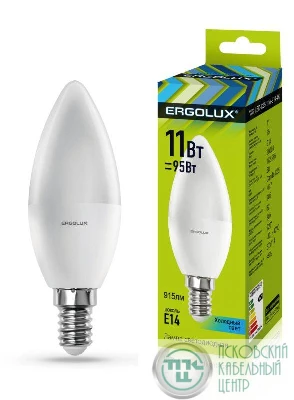 Лампа светодиодная LED-C35-11W-E14-4K Свеча 11Вт E14 4500К 172-265В Ergolux 13619