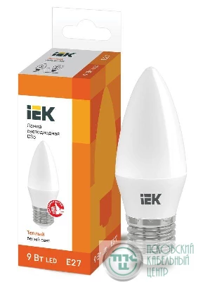 Лампа светодиодная C35 9Вт свеча 3000К E27 230В IEK LLE-C35-9-230-30-E27