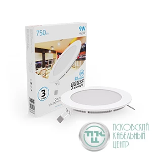 Светильник светодиодный Slim 9Вт 6500К IP20 750лм 220-240В ДВО круг бел. GAUSS 939111309