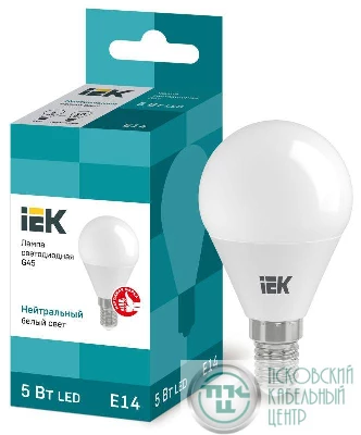 Лампа светодиодная G45 5Вт шар 4000К нейтр. бел. E14 450лм 230-240В IEK LLE-G45-5-230-40-E14