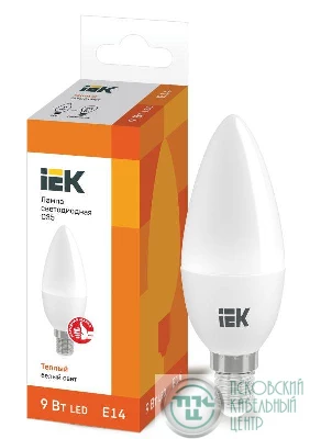 Лампа светодиодная C35 9Вт свеча 3000К E14 230В IEK LLE-C35-9-230-30-E14