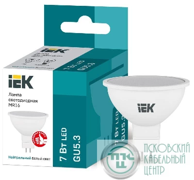 Лампа светодиодная 7Вт MR16 софит 4000К нейтр. бел. GU5.3 630лм 230-240В IEK LLE-MR16-7-230-40-GU5