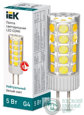 Лампа светодиодная Corn 5Вт капсульная 4000К нейтр. бел. G4 12В керамика IEK LLE-Corn-5-012-40-G4