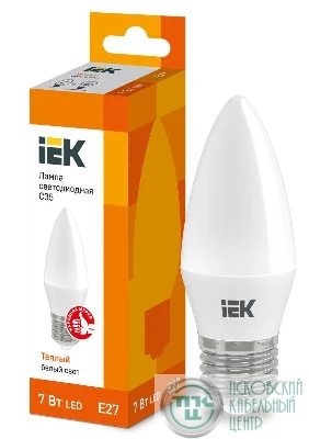 Лампа светодиодная C35 7Вт свеча 3000К E27 230В IEK LLE-C35-7-230-30-E27