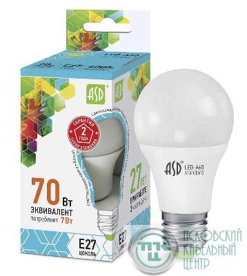 Лампа светодиодная LED-A60-standard 7Вт грушевидная 4000К бел. E27 630лм 160-260В ASD 4690612001678