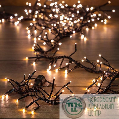 Гирлянда "Кластер" 3м 288LED тепл. бел. провод темн.-зел. IP20 Neon-Night 303-626