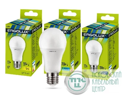 Лампа светодиодная LED-A60-17W-E27-6К ЛОН 17Вт грушевидная E27 6500К 172-265В Ergolux 13181
