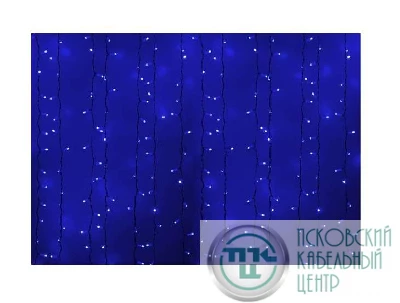 Гирлянда Дождь "ПЛЕЙ-ЛАЙТ" 2х1.5м 360LED 22Вт 230В IP44 син.; фиксинг бел. провод NEON-NIGHT 235-113