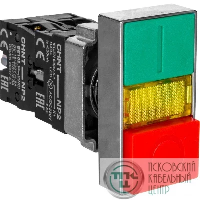Кнопка двойная NP2-BW8465 1НО+1НЗ AC 230В(LED) IP40 CHINT 573829