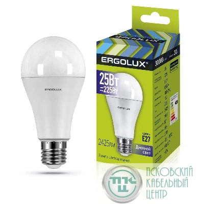 Лампа светодиодная LED-A65-25W-E27-6K ЛОН 25Вт E27 6500К 180-240В Ergolux 14228