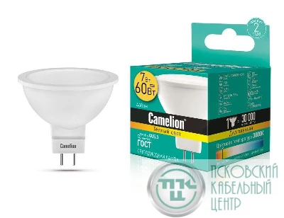 Лампа светодиодная LED7 JCDR/830/GU5.3 7Вт рефлектор матовая 3000К тепл. бел. GU5.3 490лм 170-265В Camelion 11656