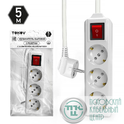 Удлинитель 3х5м с заземл. с выкл. 10А 3х1.5 TOKOV ELECTRIC TKL-C01-BU3-5-1.5-ZV