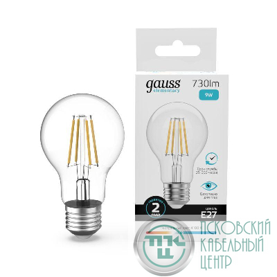 Лампа светодиодная филаментная Filament Elementary А60 9Вт 4100К Е27 730лм GAUSS 22229