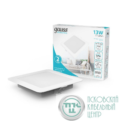 Светильник светодиодный Elementary Downlight 13Вт 4000К 1100лм 170-260В IP20 145х26 квадрат монтаж бел. GAUSS 998420212
