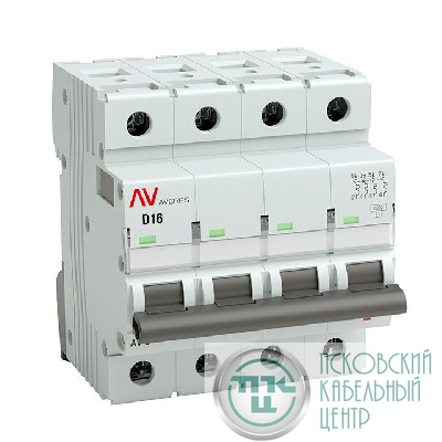 Выключатель автоматический модульный 4п D 16А 6кА AV-6 AVERES EKF mcb6-4-16D-av