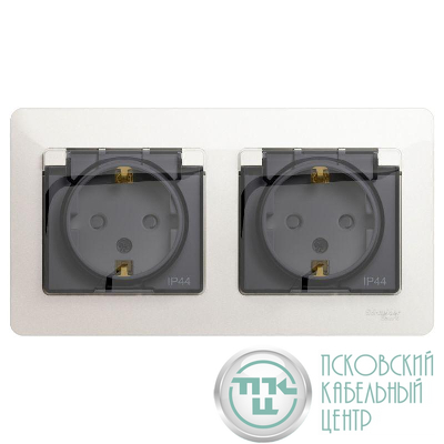 Розетка 2-м СП 2мод. Glossa 16А IP44 с заземл. защ. шторки в сборе перламутр. SE GSL000647