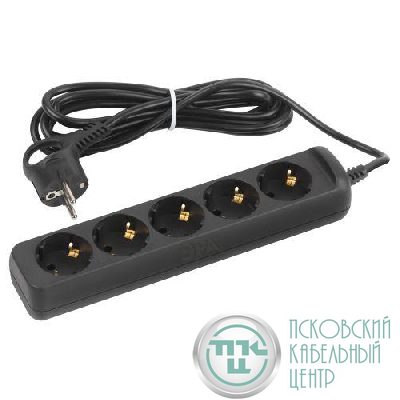 Удлинитель 5х3м с заземл. 10А ПВС 3х0.75 черн. UX-5e-3m-B Эра Б0057725