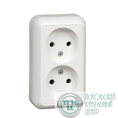 Розетка 2-м ОП Прима 16А IP20 без заземл. без защ. шторок монтаж. пласт. (розн. упак.) бел. SchE RA16-213M-BI