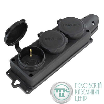 Колодка удлинителя 3-м Компакт 1ф с заглушками каучук UNIVersal 1323