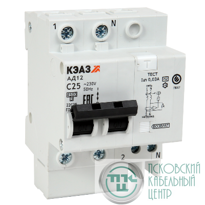 Выключатель автоматический дифференциального тока 2п C 16А 30мА тип A 4.5кА АД12-22 УХЛ4 КЭАЗ 141586