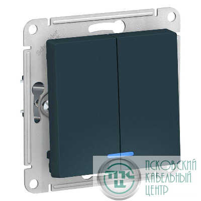 Выключатель 2-кл. СП AtlasDesign 10А IP20 (сх. 5а) 10AX с подсветкой механизм изумруд SE ATN000853