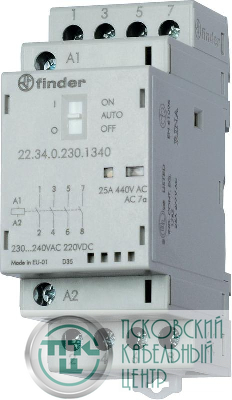 Контактор модульный 4NO 25А AgSnO2 230В AC/DC 35мм IP20 опции: мех. индикатор + LED FINDER 223402304320