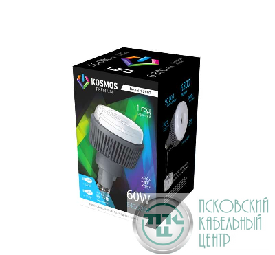 Лампа светодиодная KOSMOS premium 60Вт 6300Лм 230В E40 4500К (переходник с E40 на E27 в комплекте) Космос KHWLED60WE4045