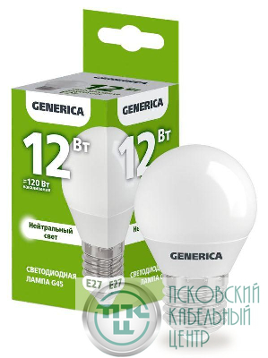 Лампа светодиодная G45 12Вт шар 4000К E27 230В GENERICA LL-G45-12-230-40-E27-G