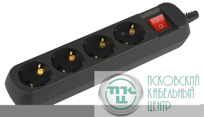 Колодка удлинителя 4-м с заземл. с выкл. черн. KX-4es-BЭра Б0061734