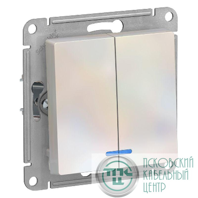 Выключатель 2-кл. СП AtlasDesign 10А IP20 (сх. 5а) 10AX с подсветкой механизм жемчуж. SE ATN000453