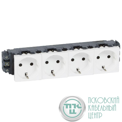 Механизм розетки 4-м СП Mosaic New 8мод. 2К+З защ. шторки с винт.зажим. бел. Leg 077604