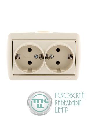 Розетка 2-м ОП Nata 16А IP20 с заземл. керамика крем. LEZARD 710-0300-127