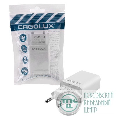Адаптер сетевой 1USB 100-220В 5-9В/2А пакет бел. Ergolux 15203