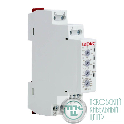 Реле контроля фаз 3ф тип DRF контроль напряжения контроль обрыва фаз конфигурация контакта 2CO 208-480В DKC DRF-3-5
