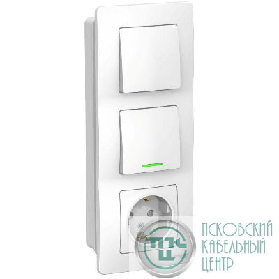 Блок СП Blanca (розетка с заземл. защ. шторки 16А 250В + 1-кл. выкл. с подсветкой + 1-кл. выкл.) бел. SE BLNBS101111