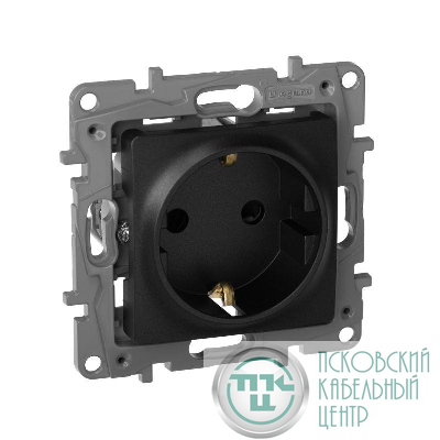 Розетка 1-м СП Etika 16А IP31 250В 2P+E с заземл. защ. шторки немецк. стандарт винтов. клеммы механизм антрацит IEK 672622