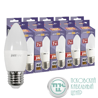 Лампа светодиодная PLED-SP 7Вт C37 3000К тепл. бел. E27 230В 50Гц (уп.10шт) JazzWay 1028464