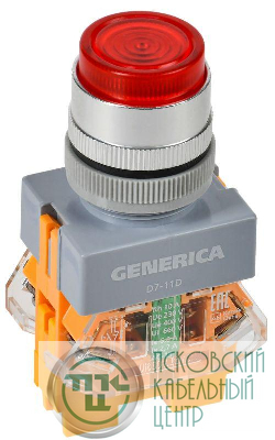 Кнопка D7-11D d22мм 1НО+1НЗ с подсветкой красн. GENERICA BBT50-11D-3-12-K04-G