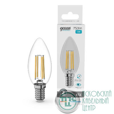 Лампа светодиодная филаментная Filament Elementary 12Вт свеча 4100К Е14 750лм GAUSS 32122