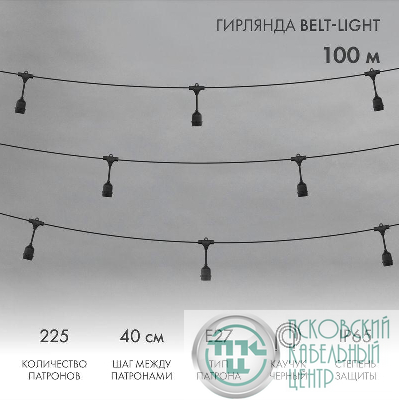 Гирлянда "Белт Лайт" 2жил. шаг 40см подвесные патроны E27 1320Вт IP65 влагостойкая (уп.100м) Neon-Night 331-231