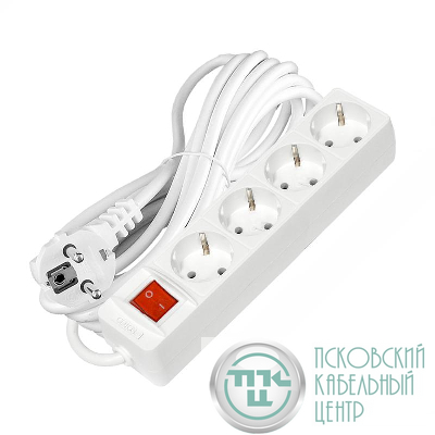 Удлинитель 4х5м с заземл. 10А IP20 2.2кВт ПВС 3х1 с выкл. бел. Союз 2791