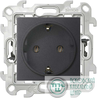 Розетка 1-м СП Simon 24 16А IP20 2P+E Push&Go без защ. шторок механизм графит Simon 2420434-038
