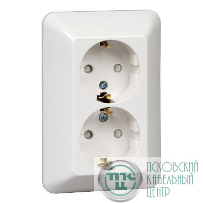 Розетка 2-м СП Прима 16А 250В защ. шторки с заземл. (розн. упак.) бел. SchE RS16-212-BI